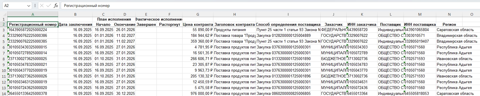 contracts export excel 2